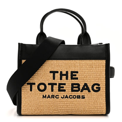 Marc Jacobs Calfskin Woven Straw Small The Tote Bag Natural 1 of 14