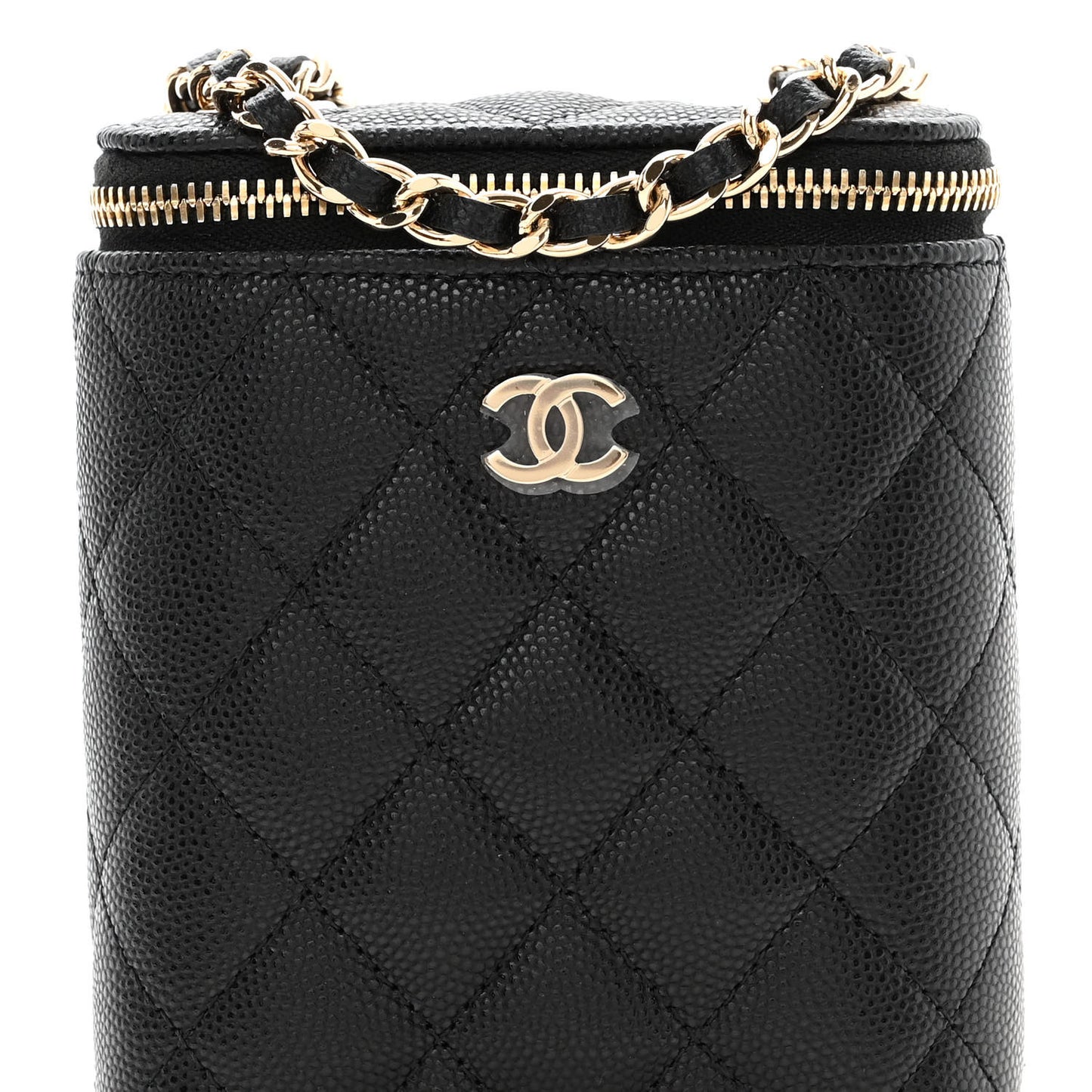 Caviar Quilted Small Vertical Coco Beauty Vanity Case With Chain Black