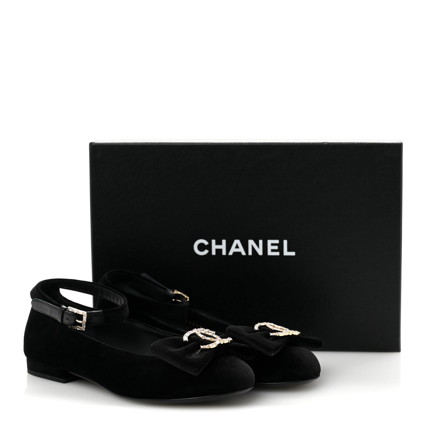 Velvet Strass CC Bow Mary Jane Flats 36 Black