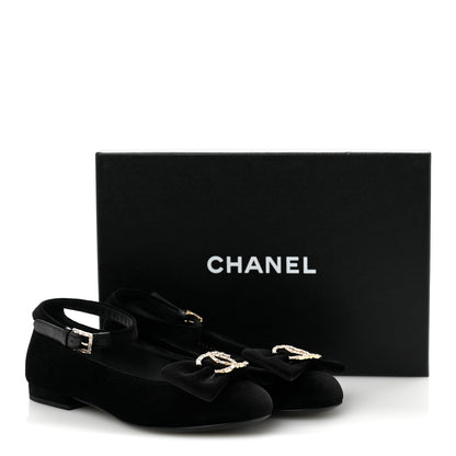 Chanel Velvet Strass CC Bow Mary Jane Flats 36 Black 10 of 10