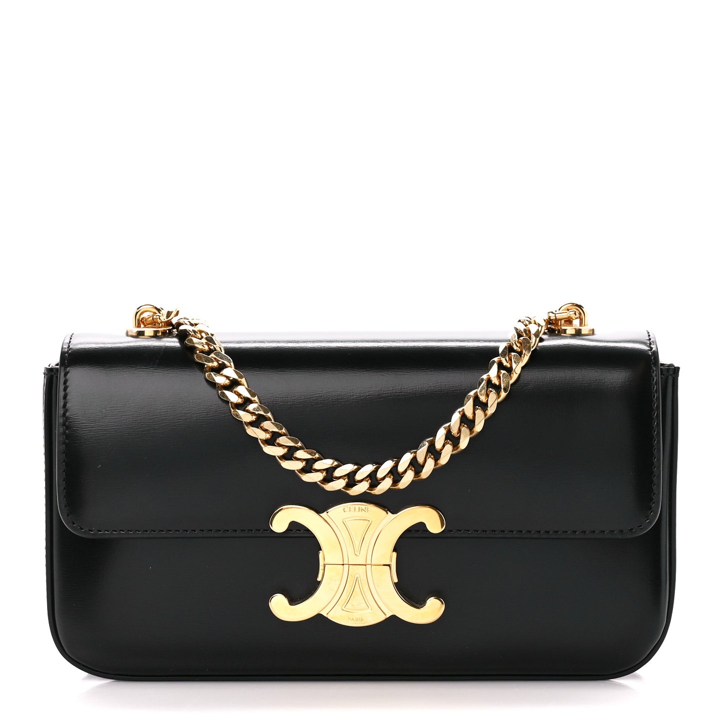 Shiny Calfskin Triomphe Chain Shoulder Bag Black