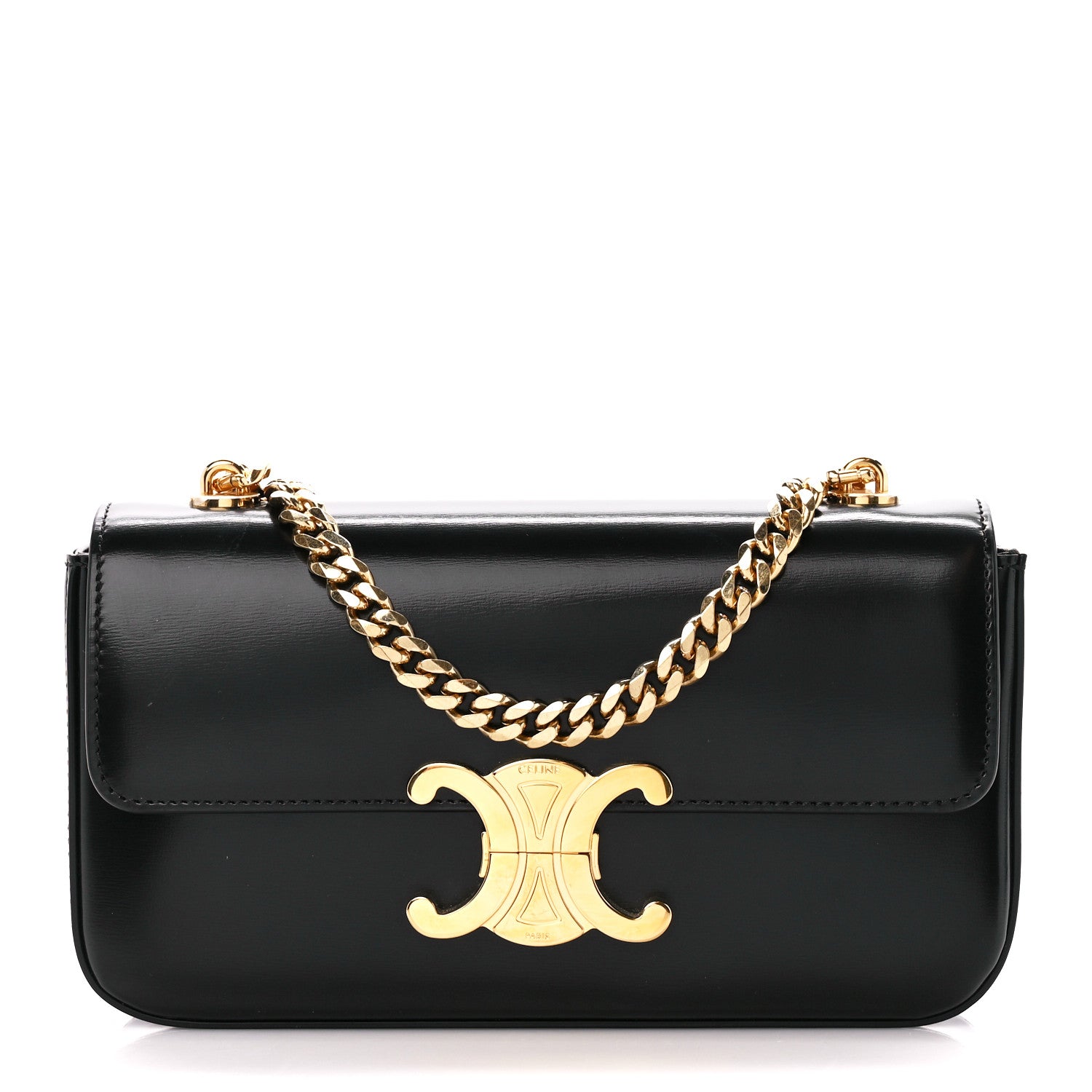 Celine Shiny Calfskin Triomphe Chain Shoulder Bag Black 1 of 12
