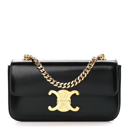 Celine Shiny Calfskin Triomphe Chain Shoulder Bag Black 1 of 12