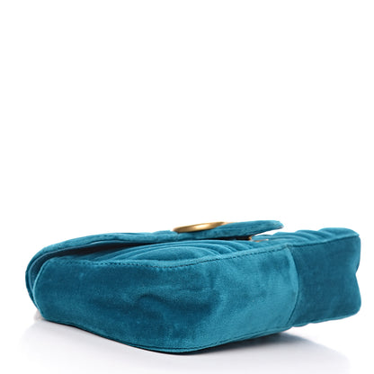 Gucci Velvet Matelasse Mini GG Marmont Shoulder Bag Pavone Cyan 4 of 13