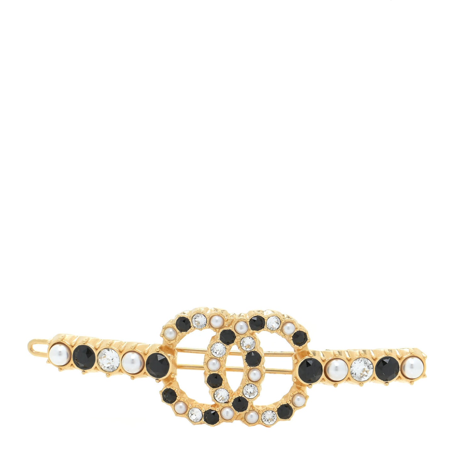 Pearl Crystal CC Hair Clip Barrette Gold Black Pearly White