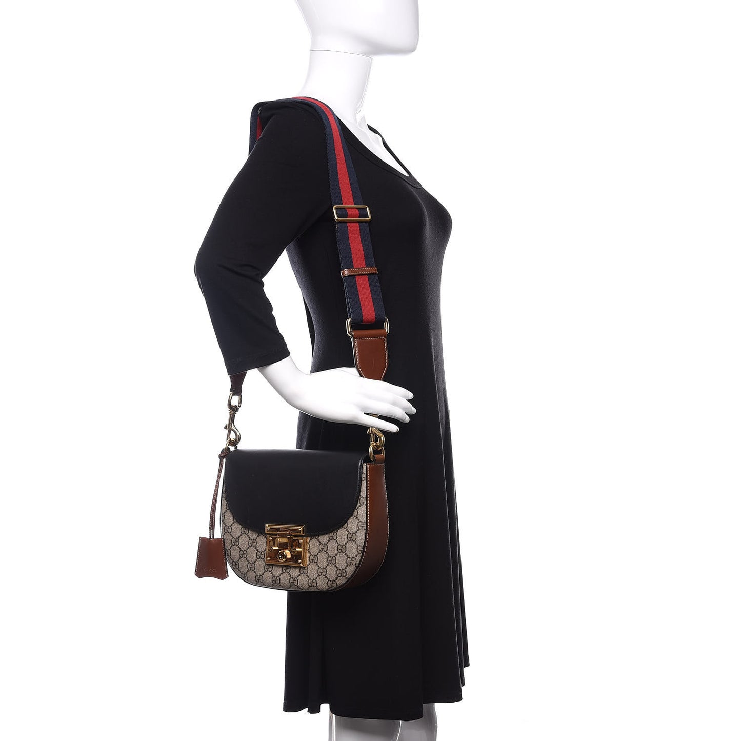 GG Supreme Monogram Web Medium Padlock Messenger Shoulder Bag Black