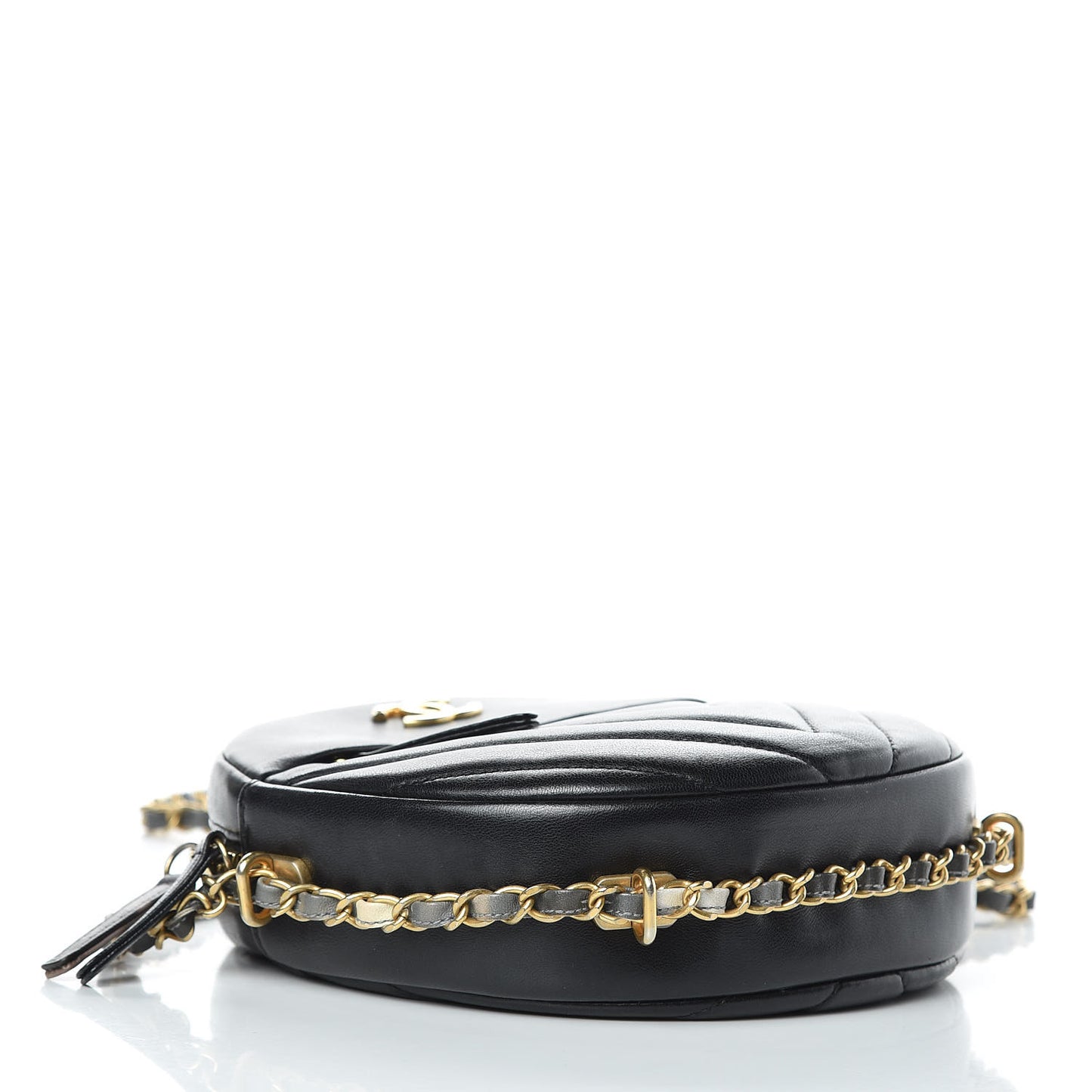 Lambskin Chevron Quilted Round Evening Bag Black