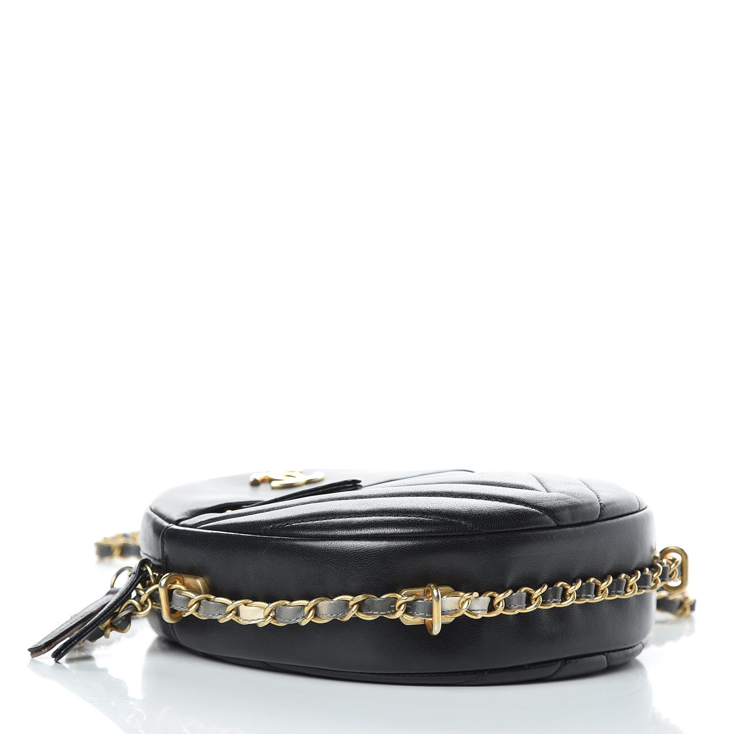 Chanel Lambskin Chevron Quilted Round Evening Bag Black 4 of 12