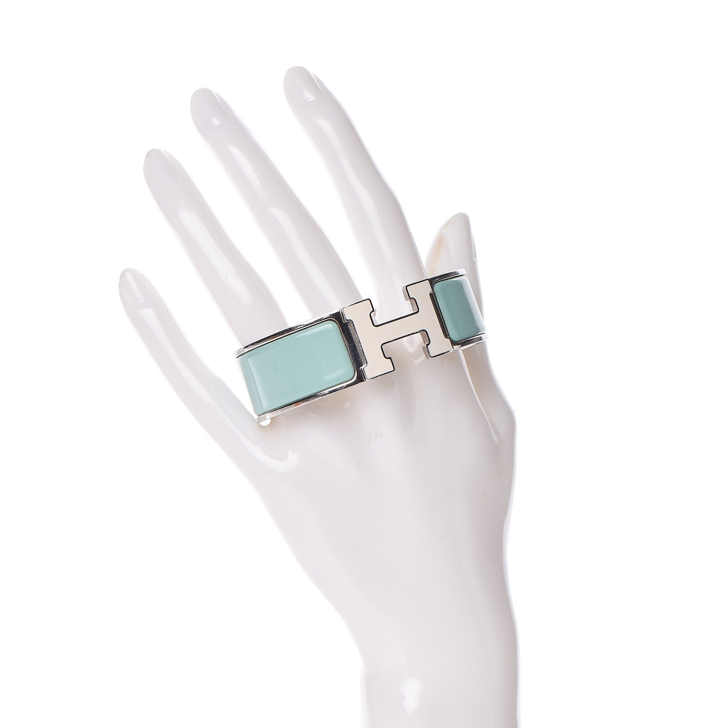 Hermes Enamel Wide Clic Clac H Bracelet GM Lagon White 2 of 5