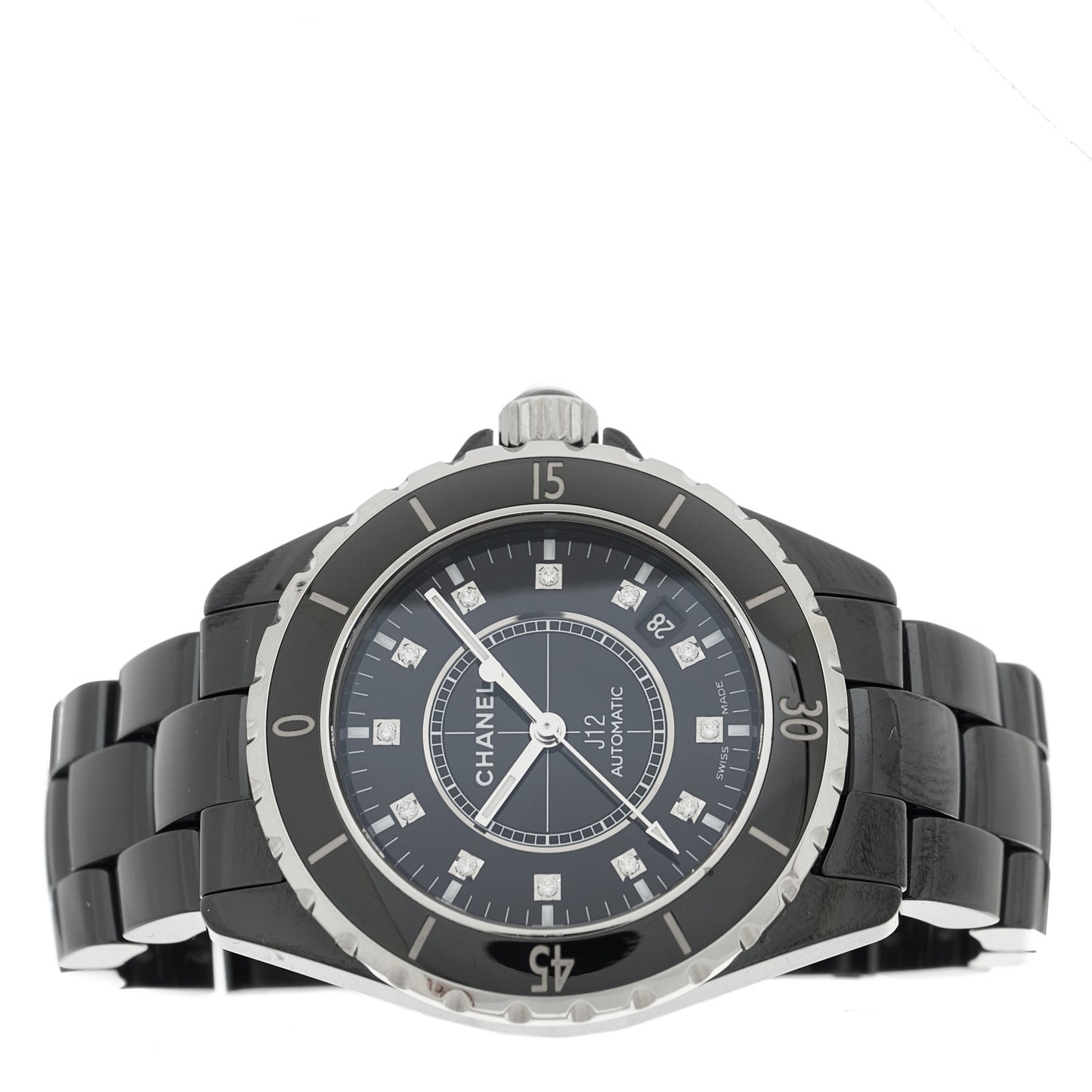 Stainless Steel Ceramic Diamond 38mm J12 Automatic Watch Black