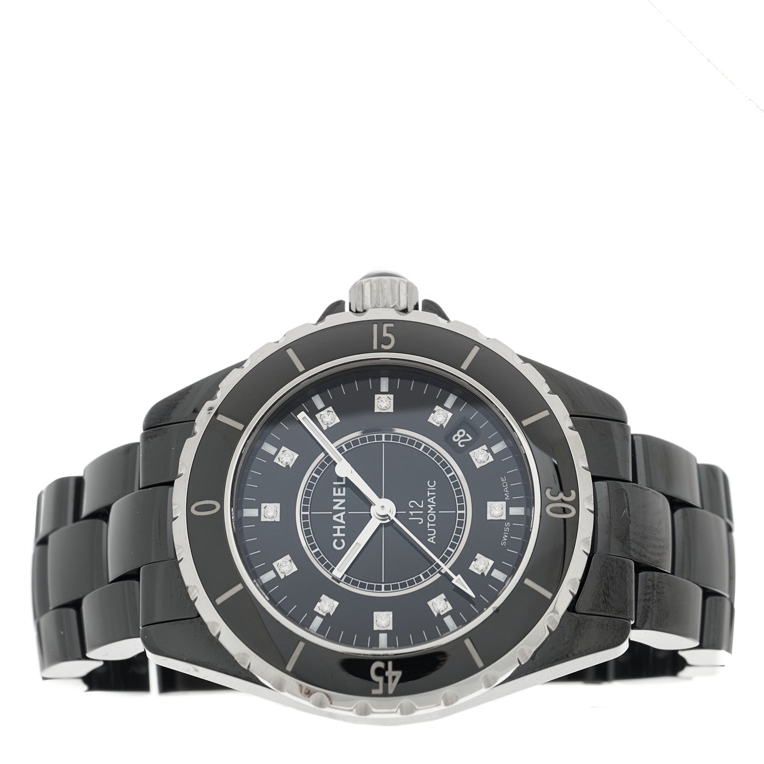 Chanel Stainless Steel Ceramic Diamond 38mm J12 Automatic Watch Black 2 of 4
