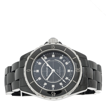 Chanel Stainless Steel Ceramic Diamond 38mm J12 Automatic Watch Black 2 of 4