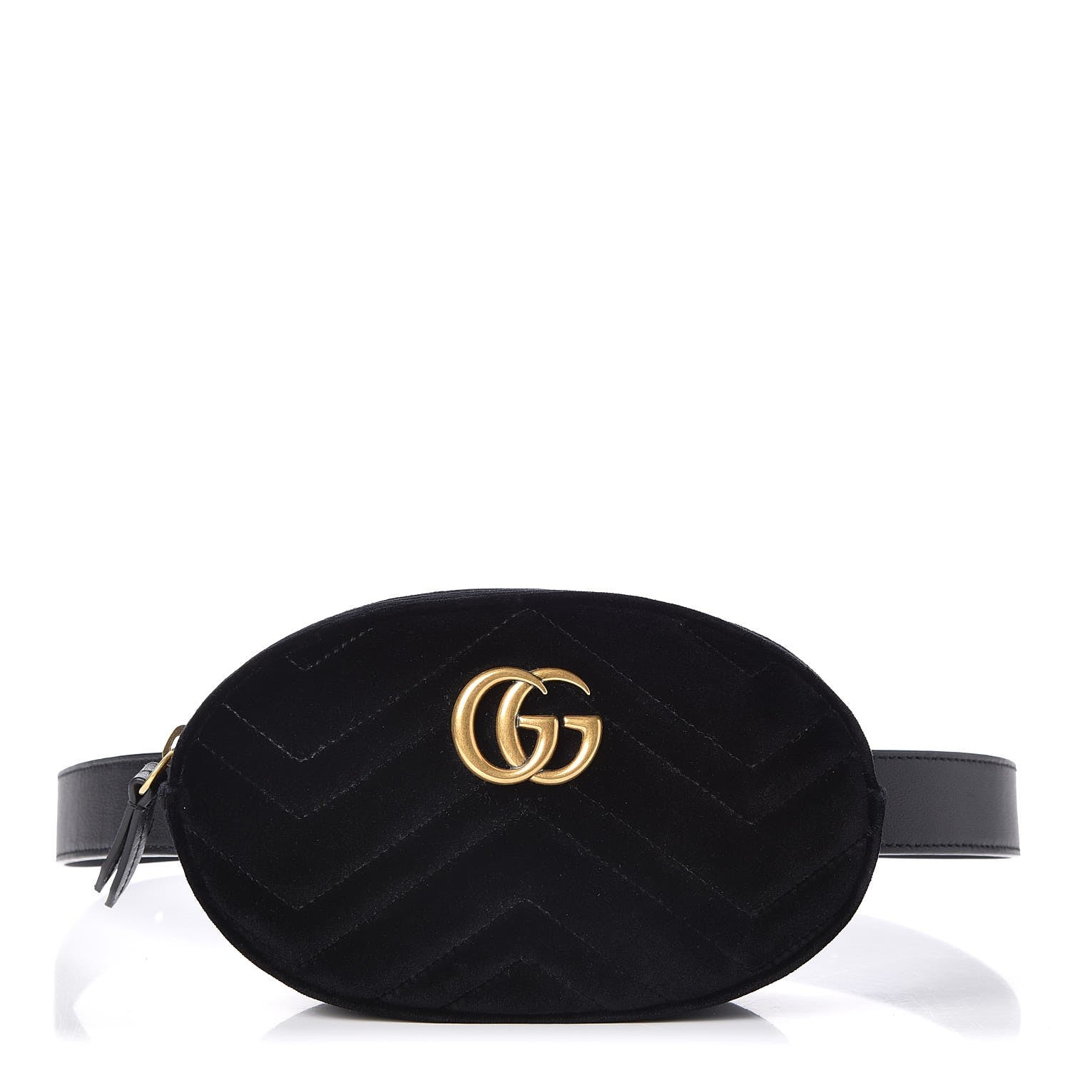 Gucci Velvet Matelasse GG Marmont Belt Bag 85 34 Black 1 of 8