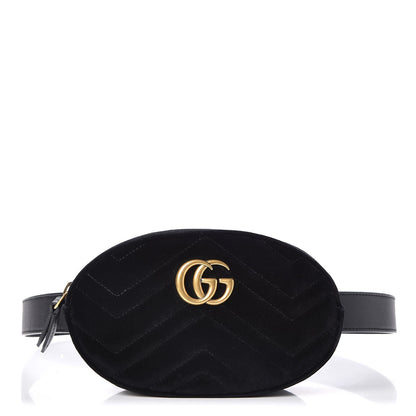 Gucci Velvet Matelasse GG Marmont Belt Bag 85 34 Black 1 of 8