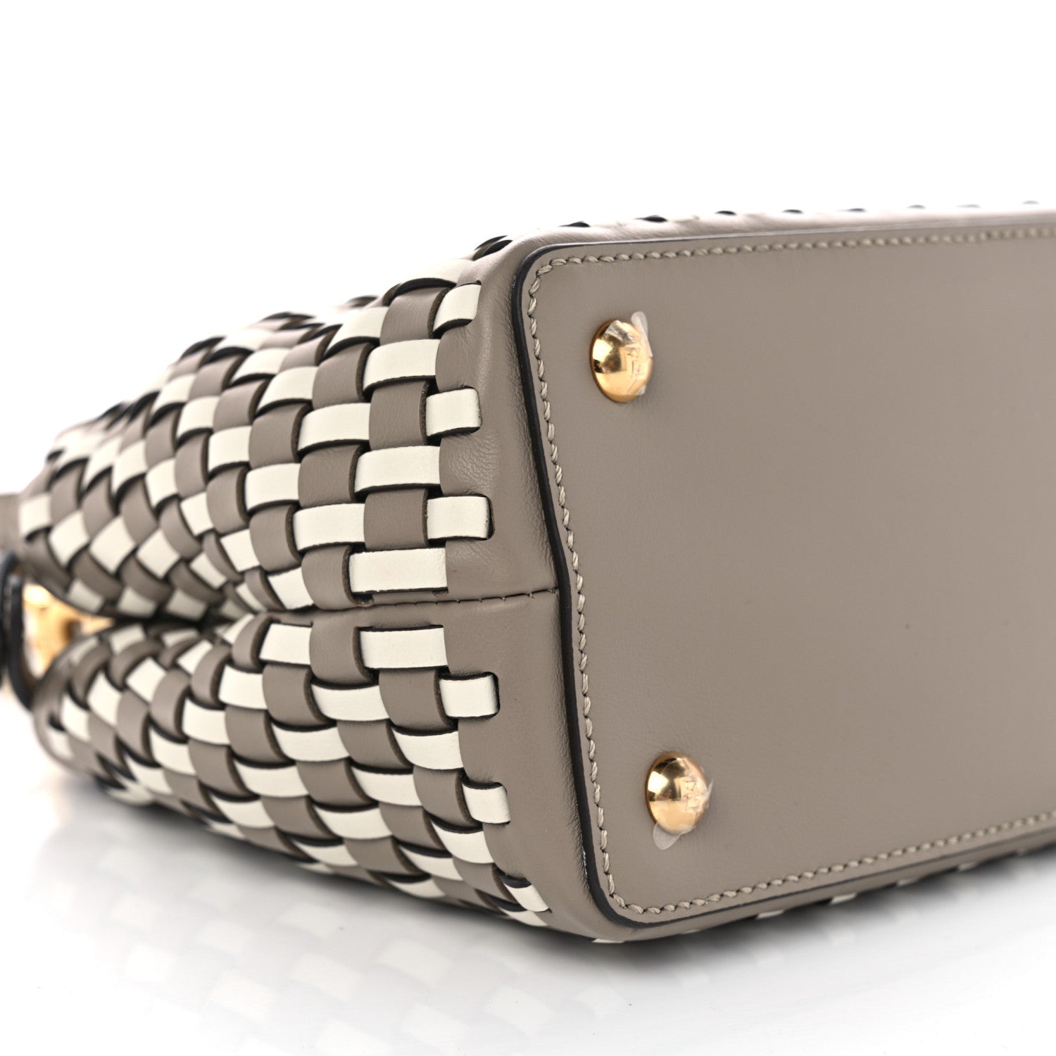 Fendi Calfskin Woven Mini Peekaboo Iconic Satchel Tortora 16 of 19