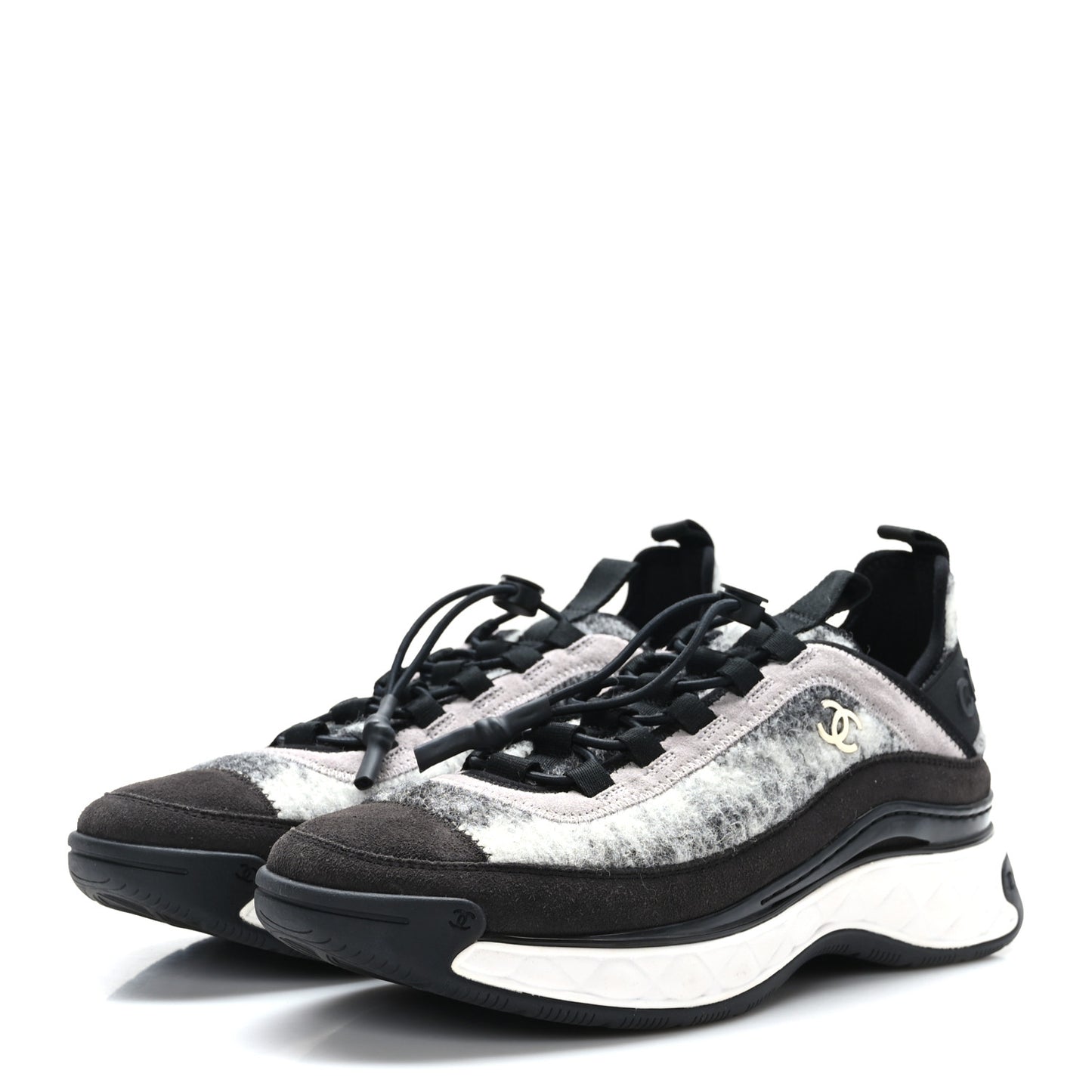 Fabric Suede Calfskin CC Sneakers 40 Gray