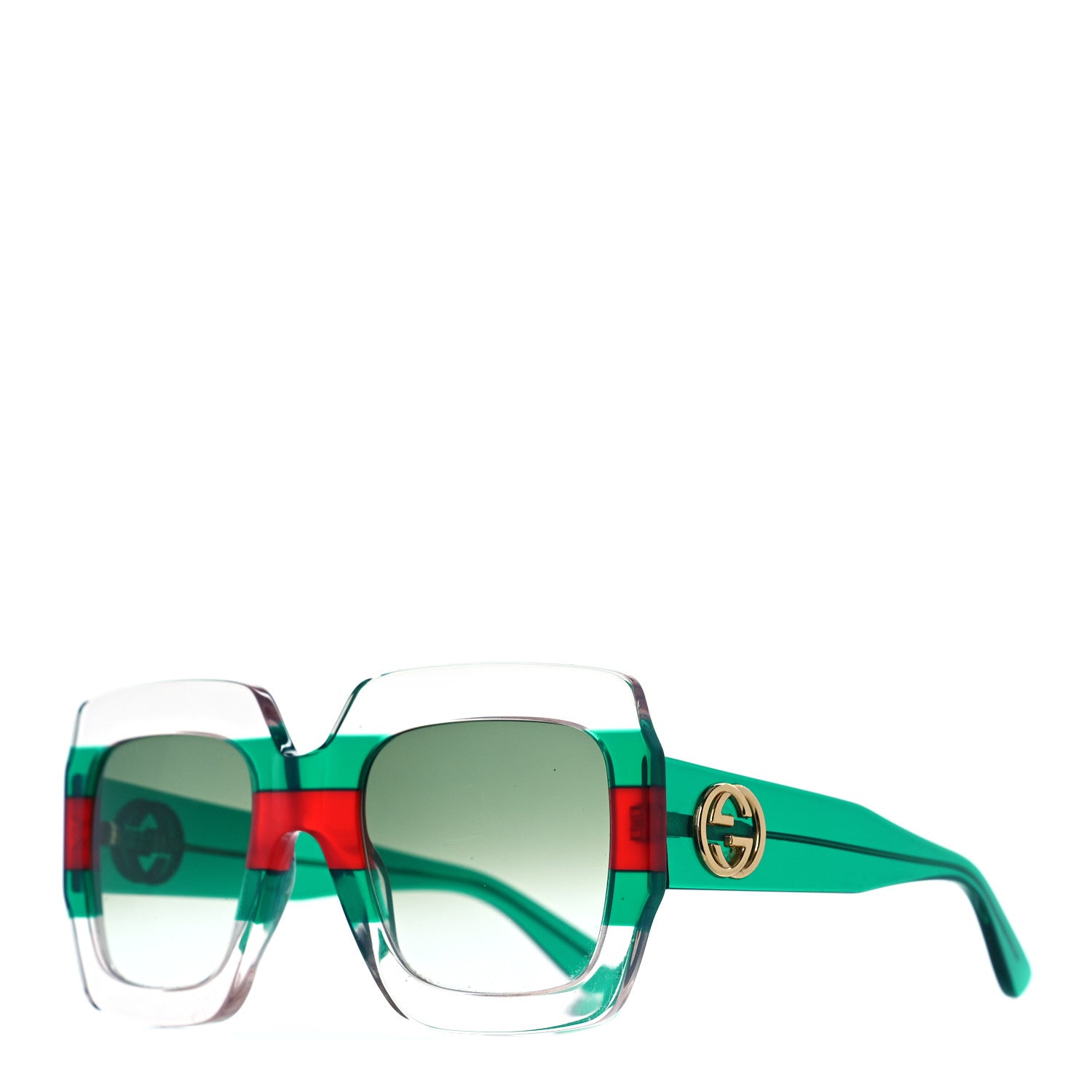 Gucci Square Web Frame GG0178S Sunglasses Green Red 1 of 7