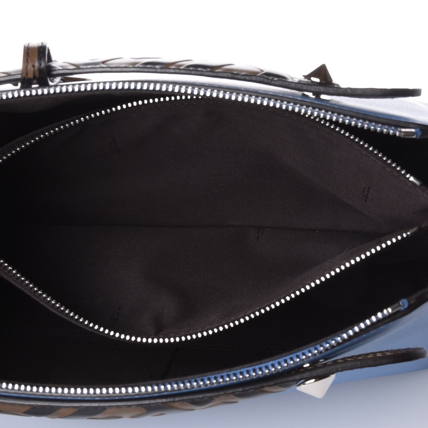 Fendi Vitello Dolce Bi-Color FF 1974 Embossed Medium By The Way Boston Bag Nebula Maya Black 5 of 13