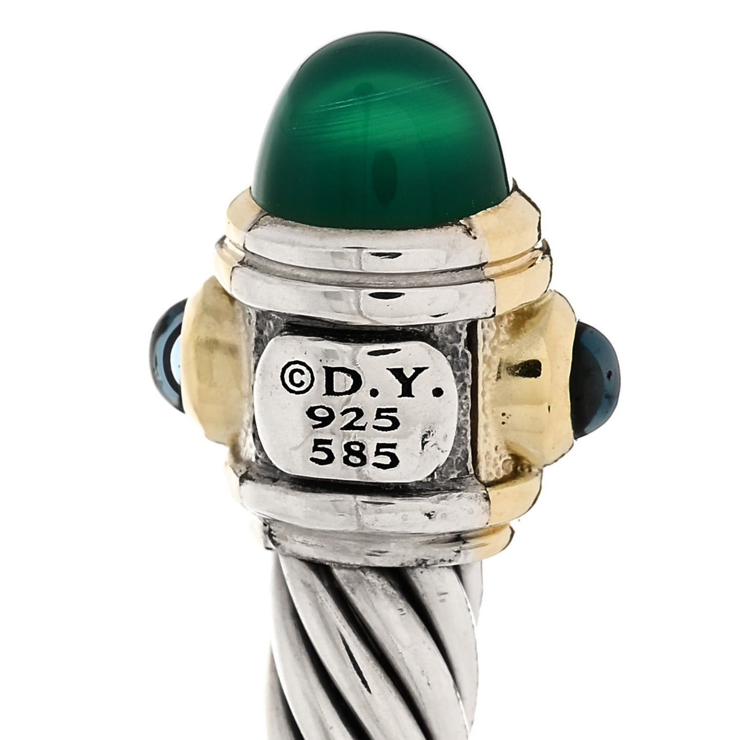 Sterling Silver 14K Yellow Gold Green Onyx Chrome Diopside Blue Topaz 5mm Cable Renaissance Bracelet
