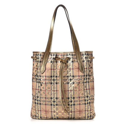 Burberry Haymarket Check Drawstring Claudia Bag Gold 1 of 13