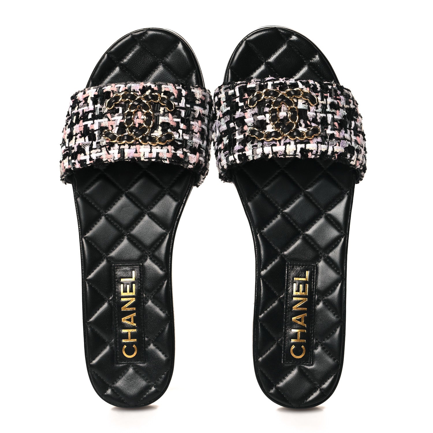 Chanel Tweed CC Chain Mule Sandals 37.5 Black Multicolor 2 of 10