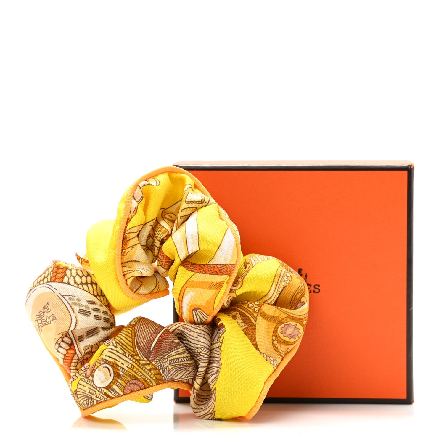Hermes Silk Patchwork Claudia Scrunchie Multicolore Jaune 4 of 4