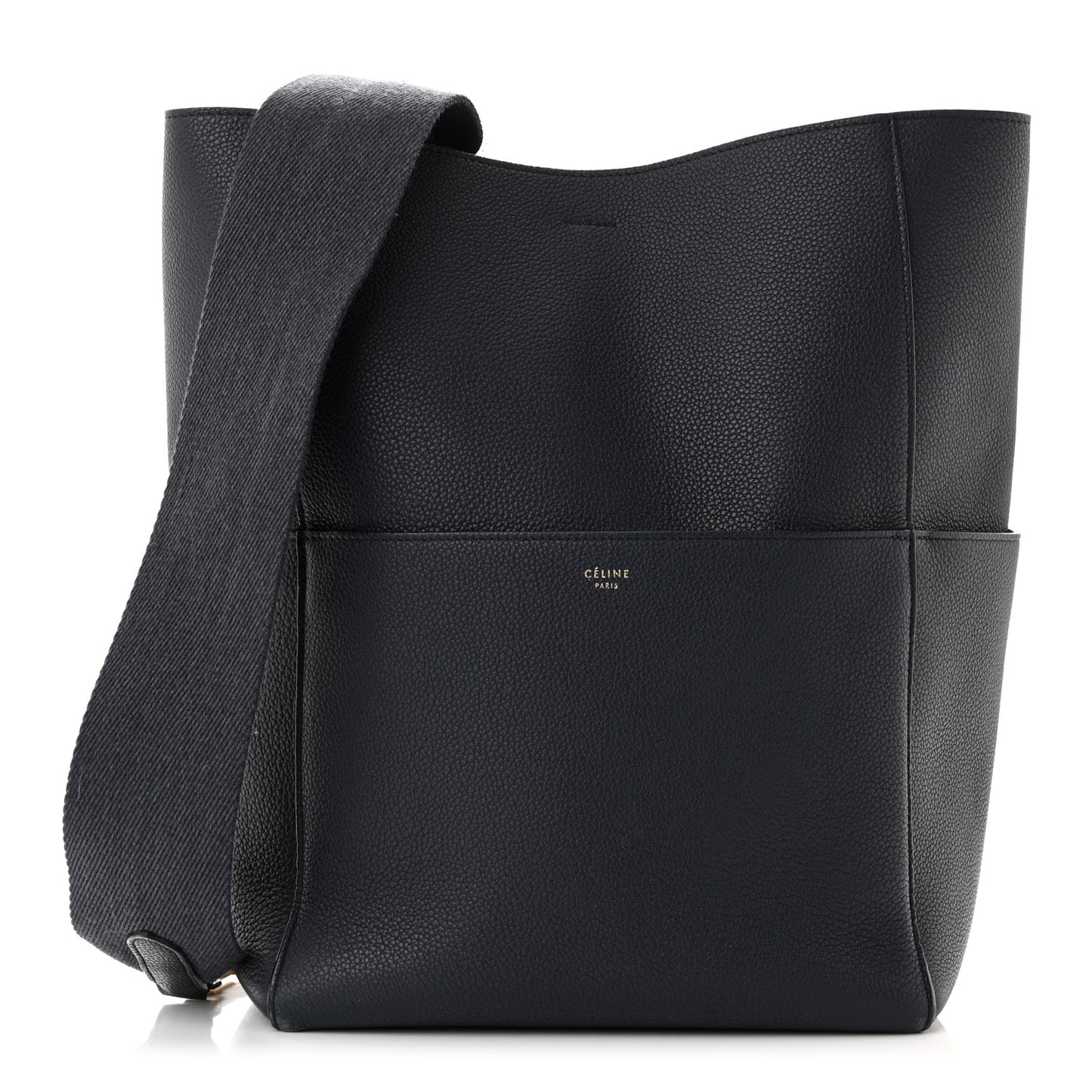 Soft Grained Calfskin Sangle Bucket Bag Navy Blue