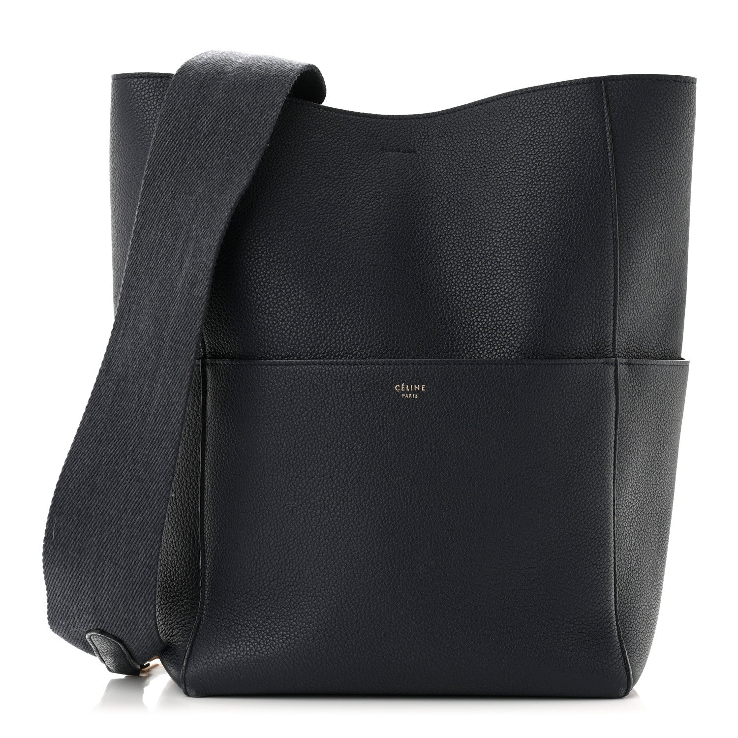 Celine Soft Grained Calfskin Sangle Bucket Bag Navy Blue 1 of 10