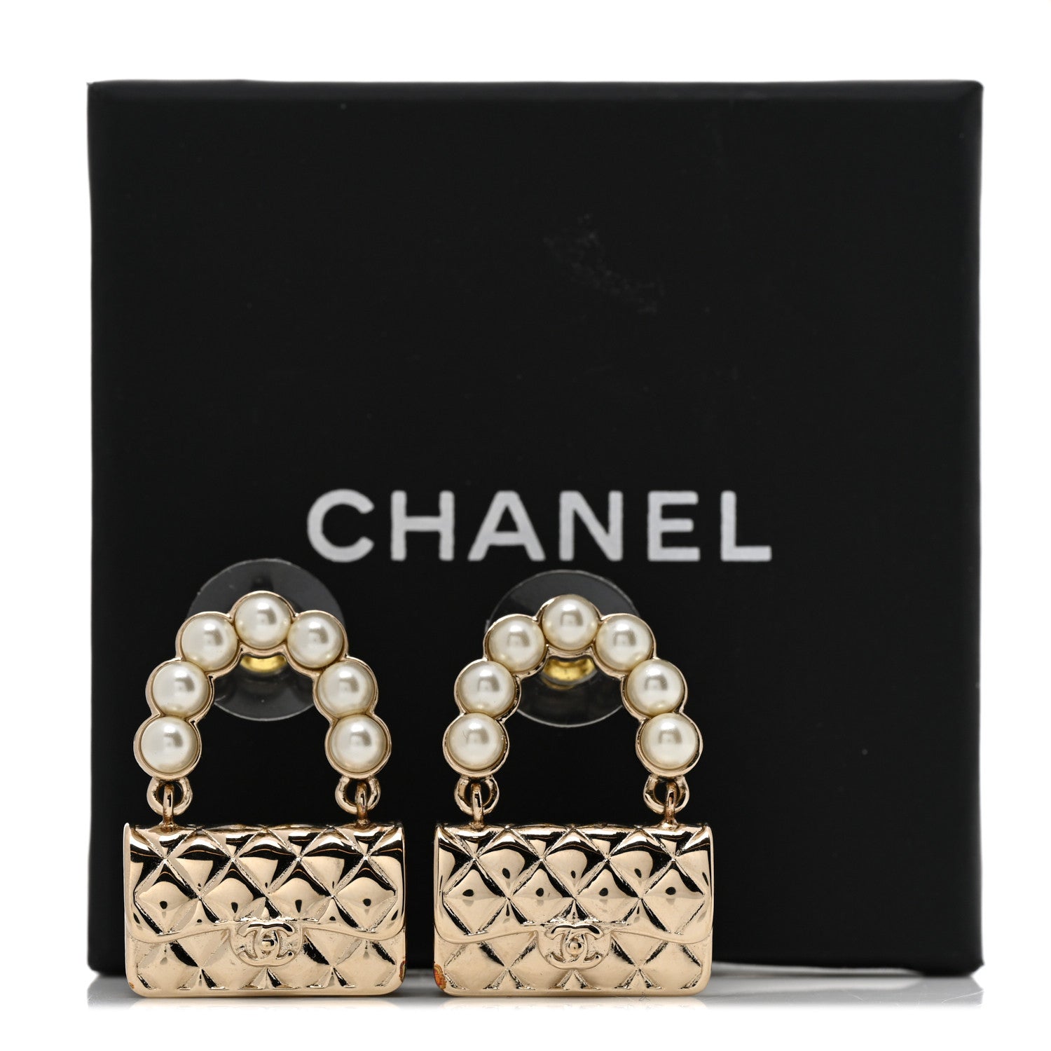 Chanel Pearl Quilted CC Flap Bag Earrings Gold 5 of 5