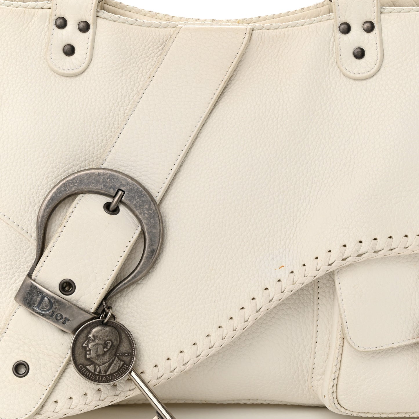 Calfskin Braided Gaucho Double Saddle Bag White