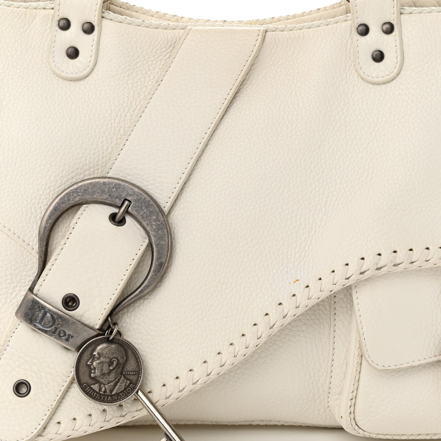Christian Dior Calfskin Braided Gaucho Double Saddle Bag White 8 of 18