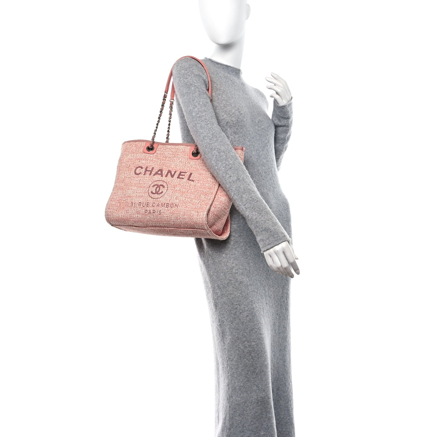 Lurex Boucle Small Deauville Tote Pink