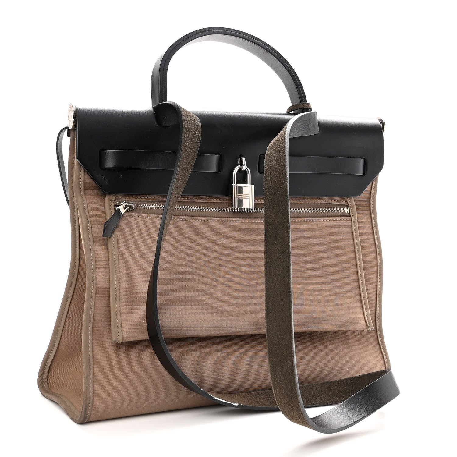 Hermes Vache Hunter Toile Officier Herbag Zip PM 31 Etoupe Black 3 of 12