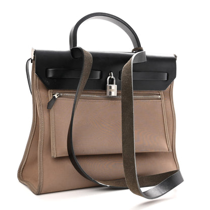 Hermes Vache Hunter Toile Officier Herbag Zip PM 31 Etoupe Black 3 of 12