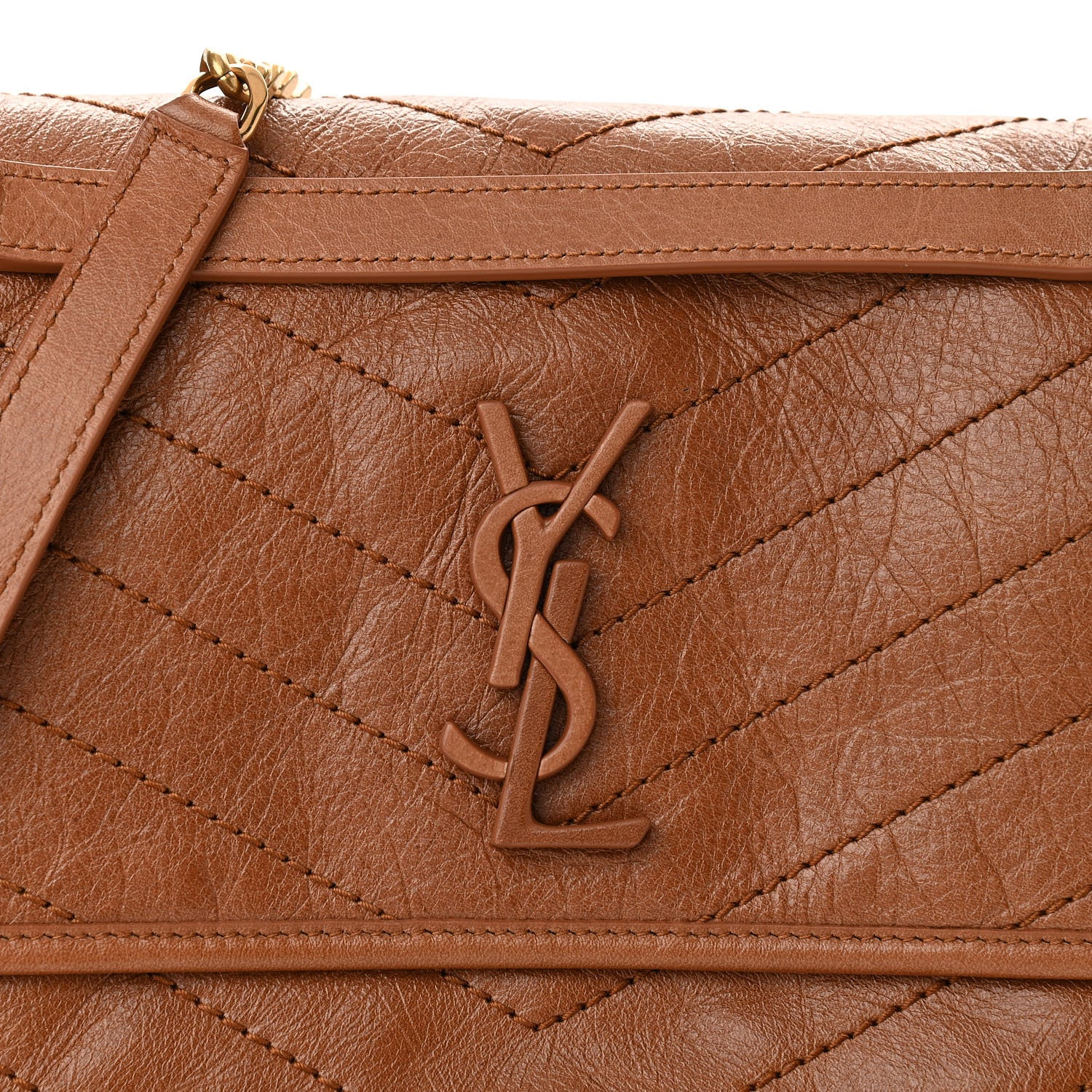 Saint Laurent Crinkled Calfskin Matelasse Monogram Medium Niki Chain Satchel Caramel 7 of 9