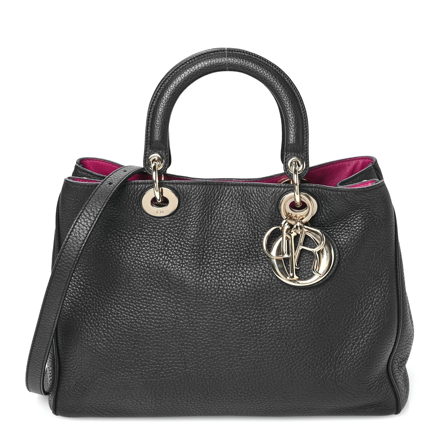 Christian Dior Bullcalf Medium Diorissimo Tote Black Rose Indien 1 of 11