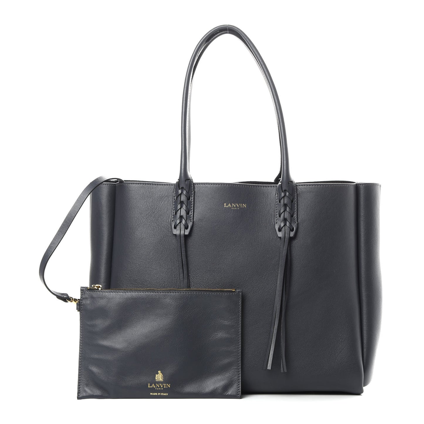 Smooth Calfskin Small Fringe Shopper Tote Navy