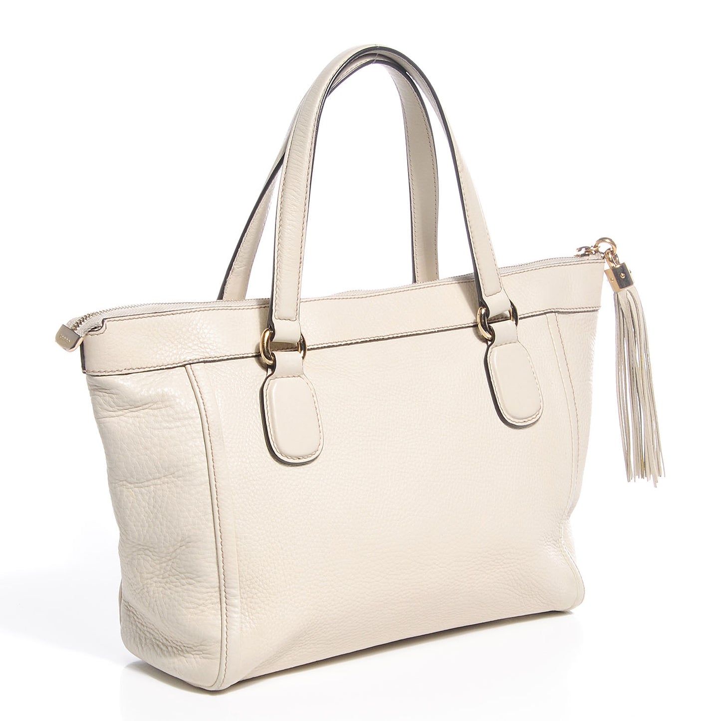 Pebbled Calfskin Small Soho Top Handle Bag Off White