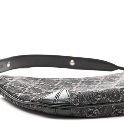 Gucci Jacquard Black Denim GG Monogram Horsebit Slim Small Shoulder Bag Black Grey 9 of 10