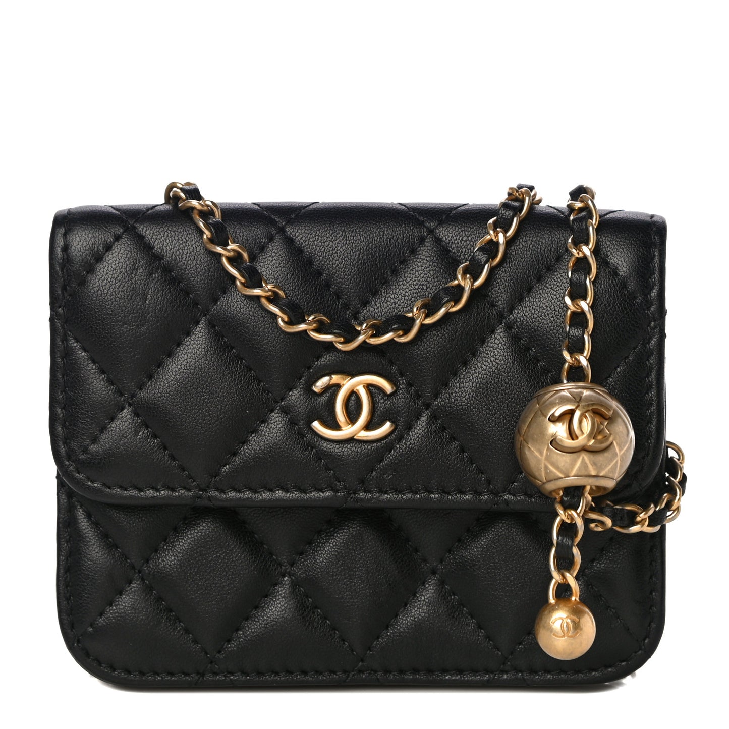 Lambskin Quilted Pearl Crush Clutch With Chain Black