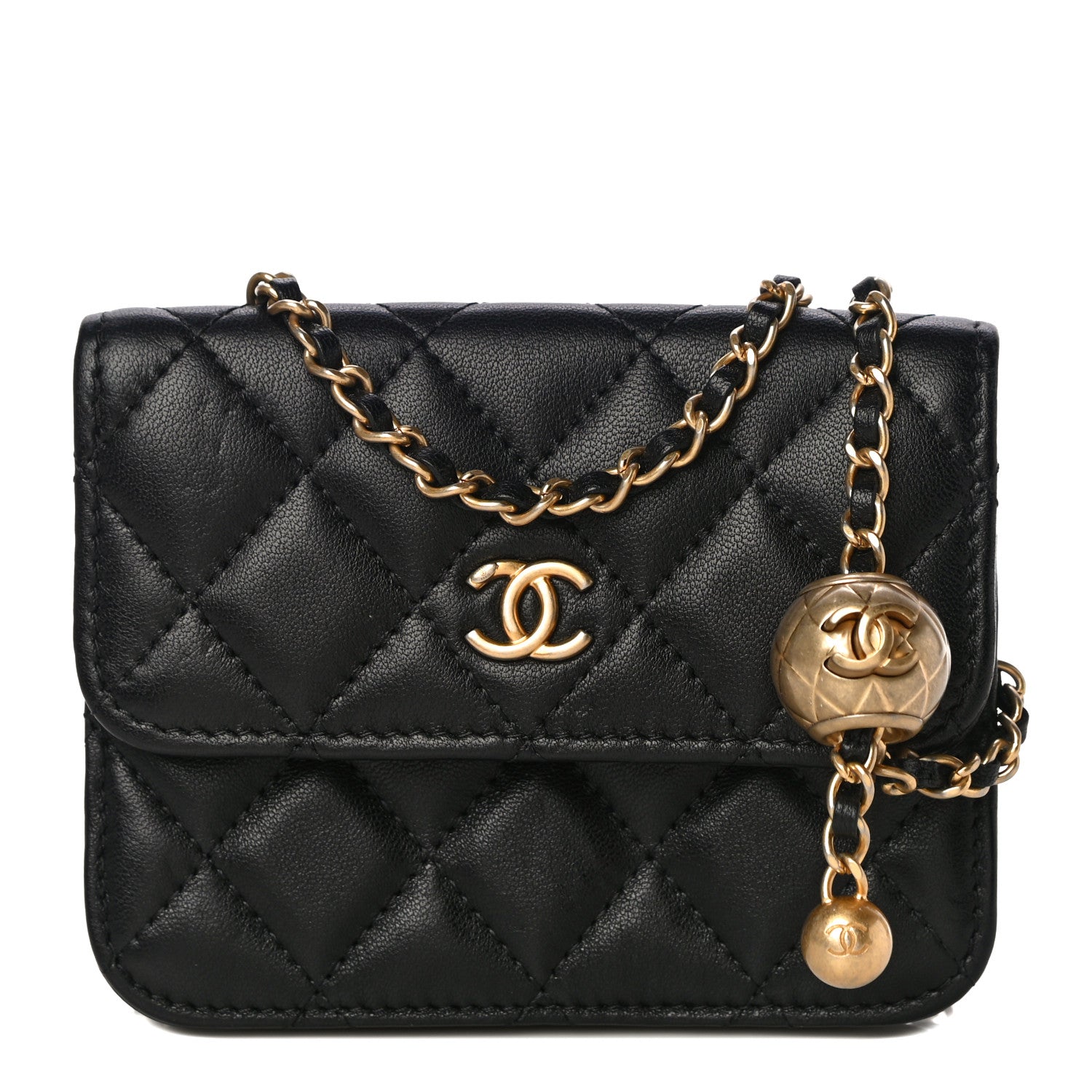 Chanel Lambskin Quilted Pearl Crush Clutch With Chain Black 1 of 12