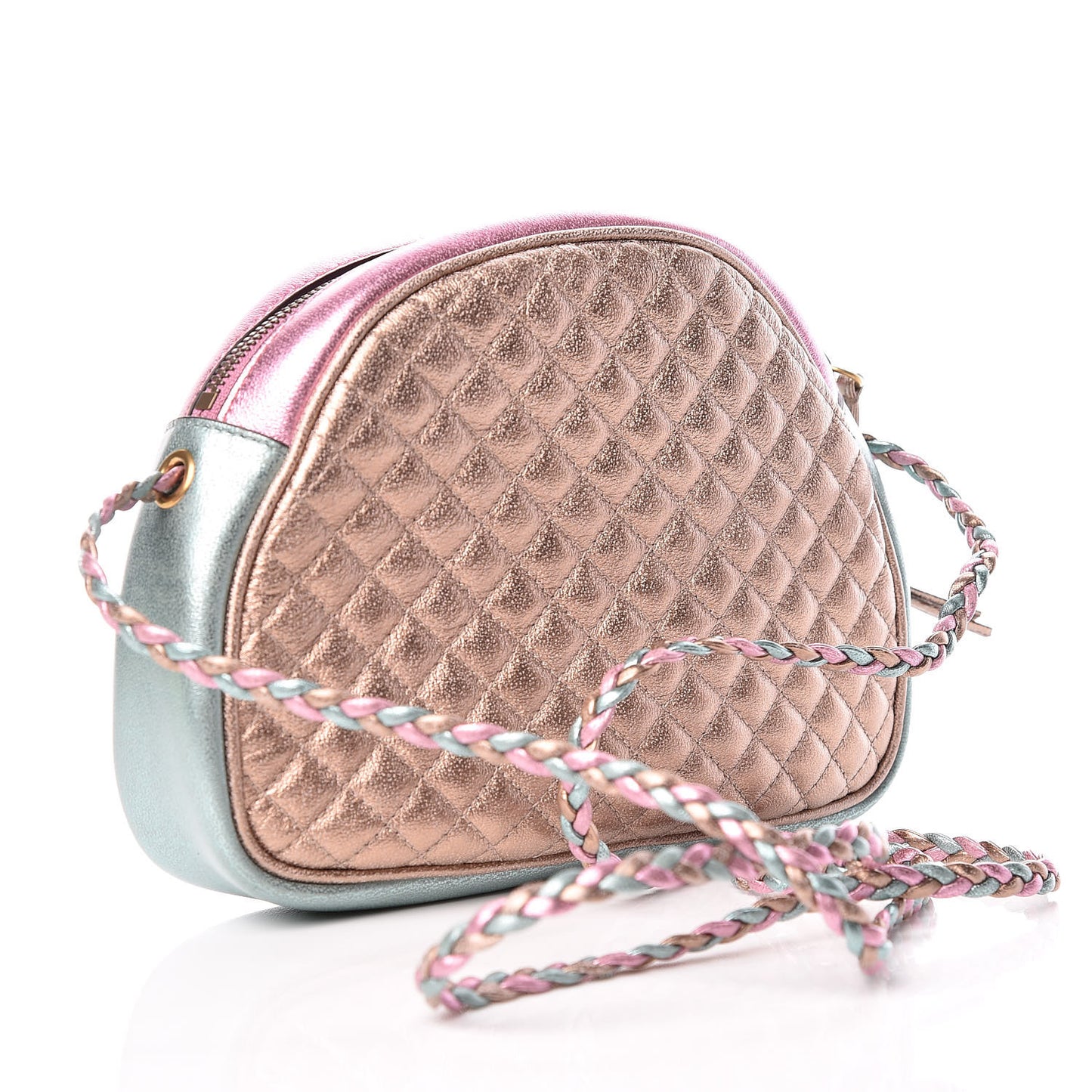 Laminated Nappa Trapuntata Mini Zumi Dome Shoulder Bag Rosa Lago Rame