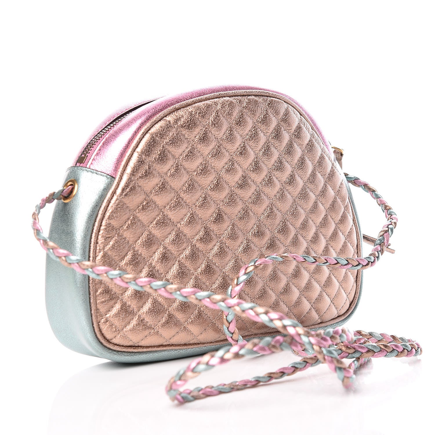 Gucci Laminated Nappa Trapuntata Mini Zumi Dome Shoulder Bag Rosa Lago Rame 3 of 9
