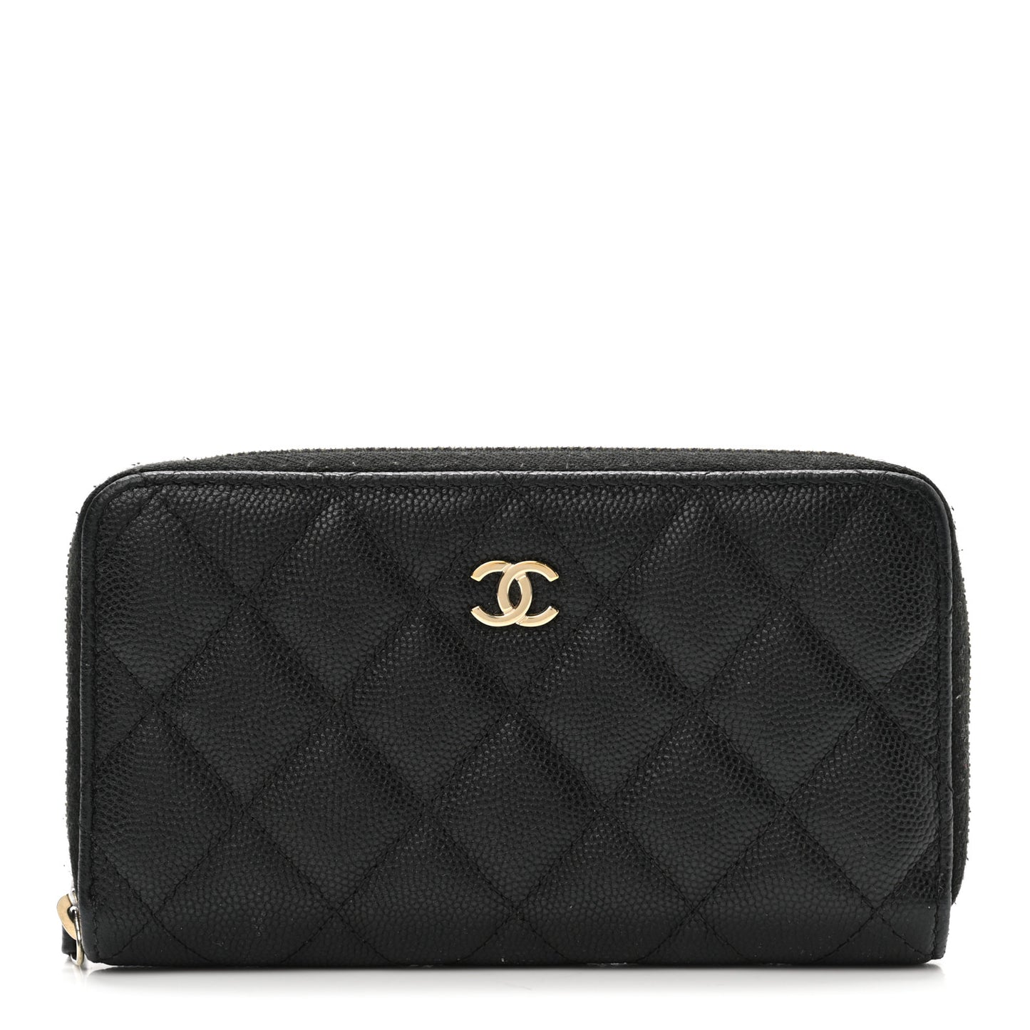 Caviar Quilted Small Zip Around Wallet Black
