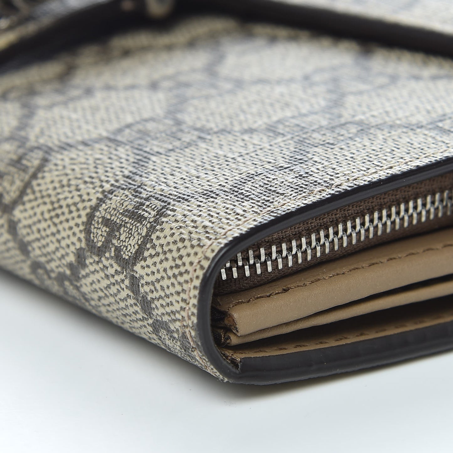 GG Supreme Monogram Dionysus Chain Clutch Wallet Beige Taupe