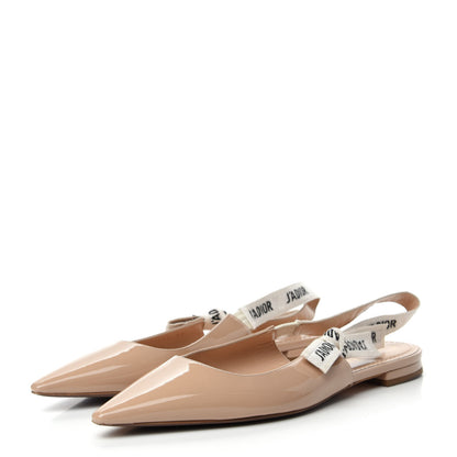Christian Dior Patent Ribbon J'Adior Slingback Ballet Flats 39 Nude 3 of 8