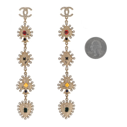 Chanel Metal Pearl Spade Diamond Club Heart Long Drop Earrings Gold Multicolor 2 of 4