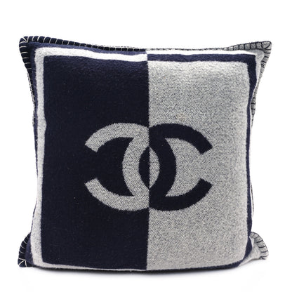 Chanel Merino Wool Cashmere CC Pillow Navy Grey 1 of 4