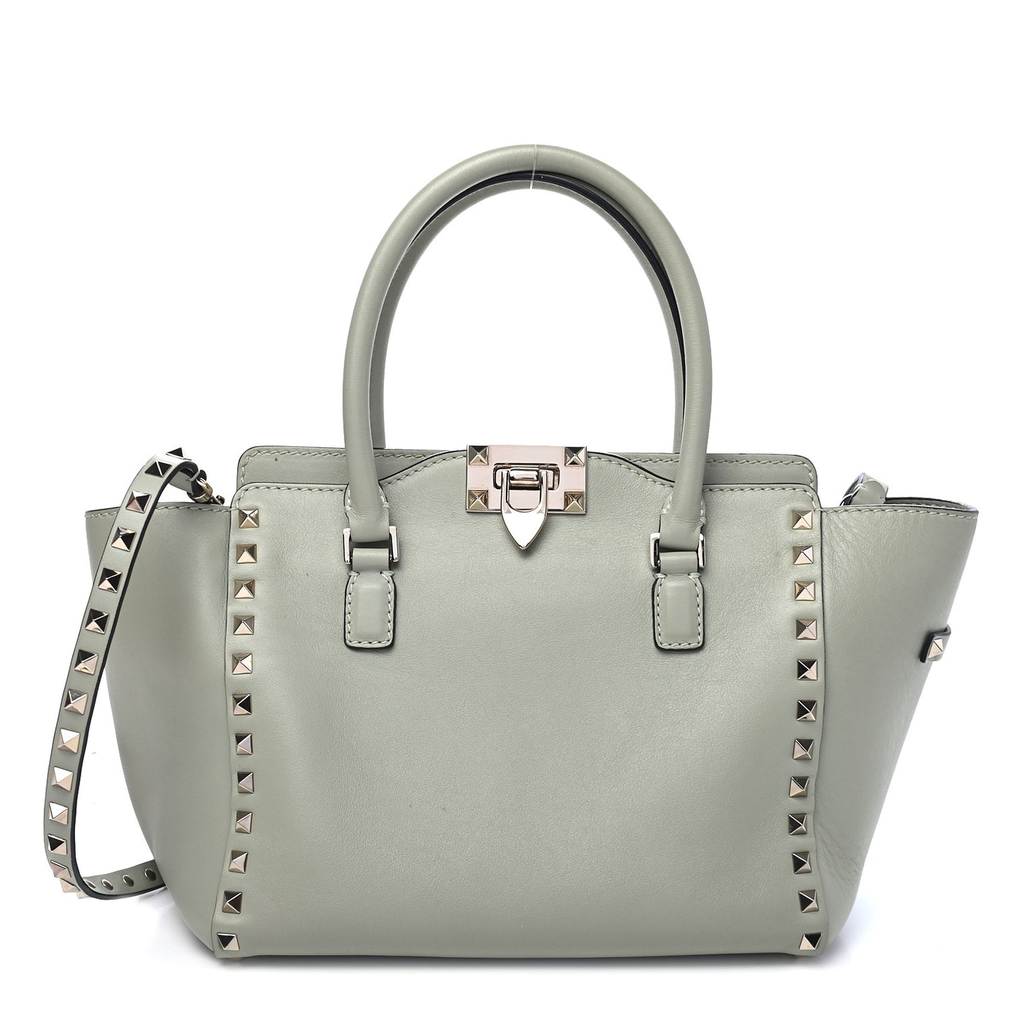 Vitello Small Rockstud Double Handle Tote Green Tea Sorbet