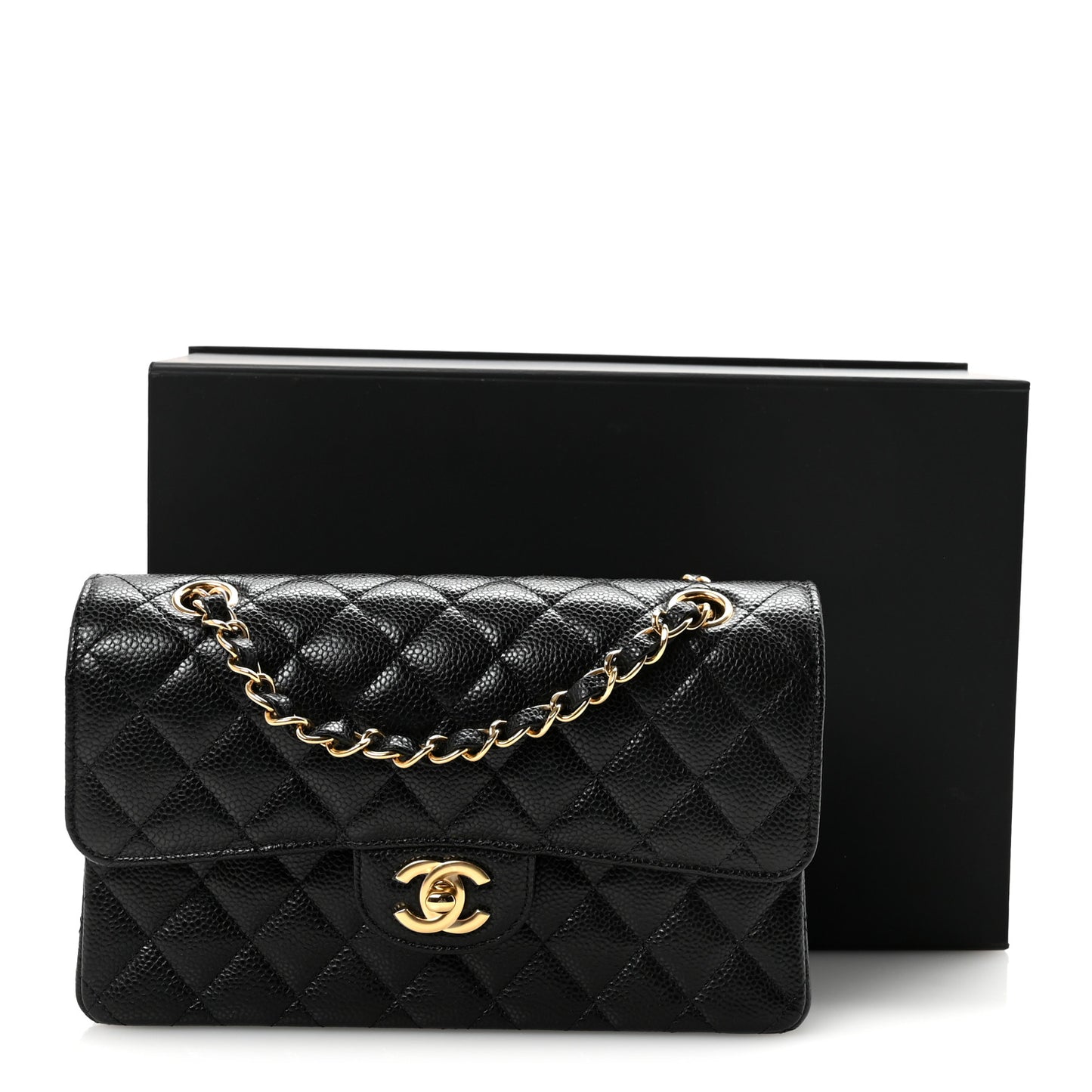 Caviar Quilted Small Double Flap Black